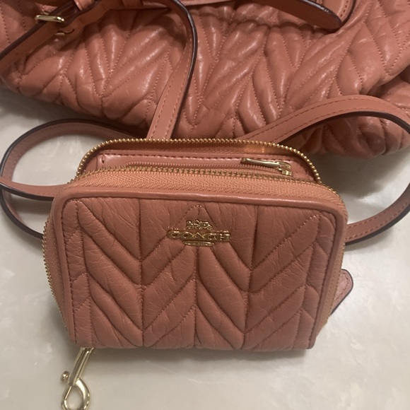 Rose/Pink colored Coach handbag and matching wallet with gold hardware. - Picture 10 of 12